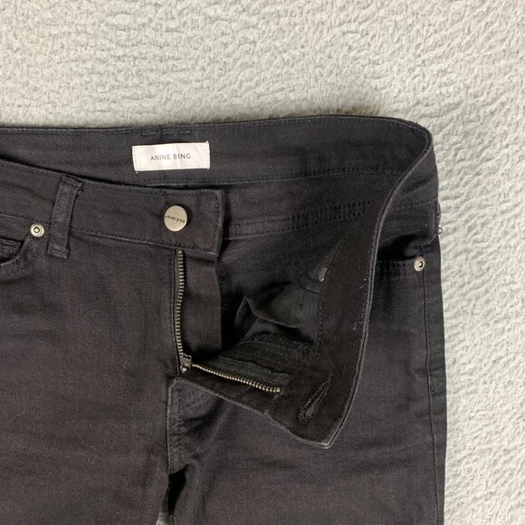 Anine Bing Jagger Jeans Womens 24 Black Low Rise Stretch Denim Skinny Crop Ankle - Picture 6 of 16